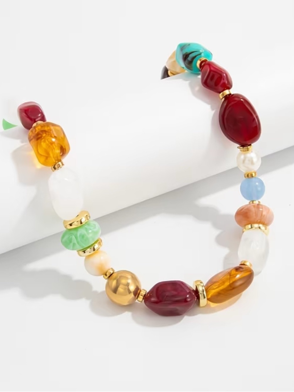Multicolor Resin & Glass Bead Collar Necklace with Gold Accents - Picture 3 of 4